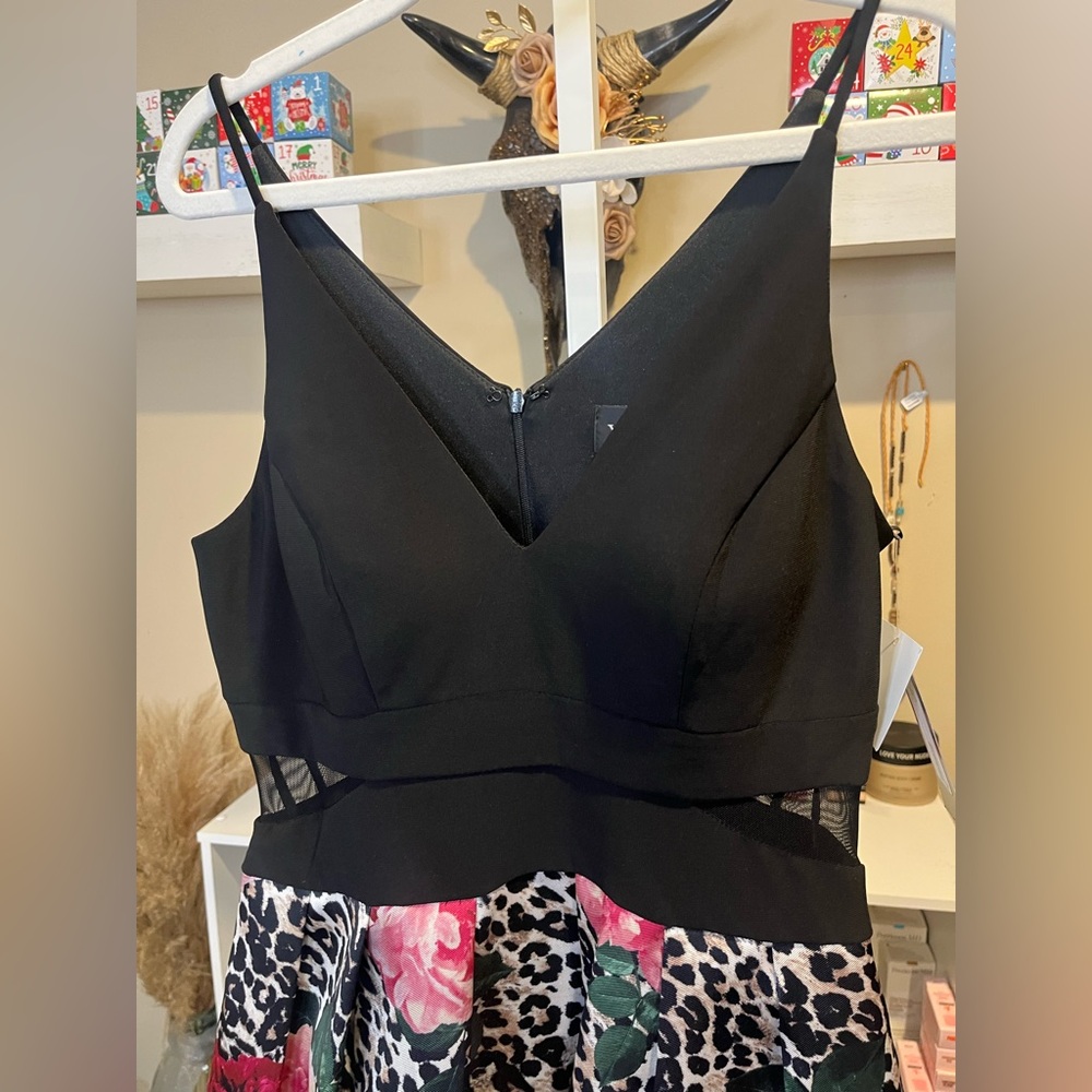 Xscape Black and Pink Floral Leopard Mini Dress - Picture 7 of 9